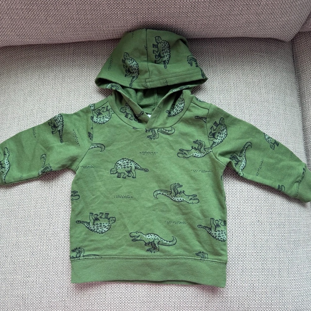 4/20$ Carter's Baby Green Dino Hoodie size 12 months